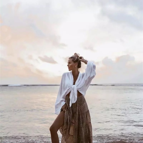 SOLD OUT Bohemian Gypsy Leopard Tiered Ruched Maxi Skirt - Picture 10 of 10